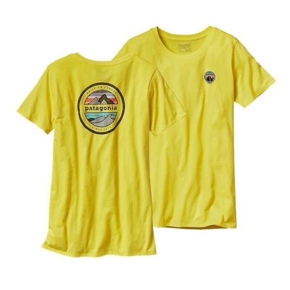 Patagonia Rivet Vintage Logo Cotton/Poly T-Shirt Yellow Distressed Organic Top - Picture 5 of 10